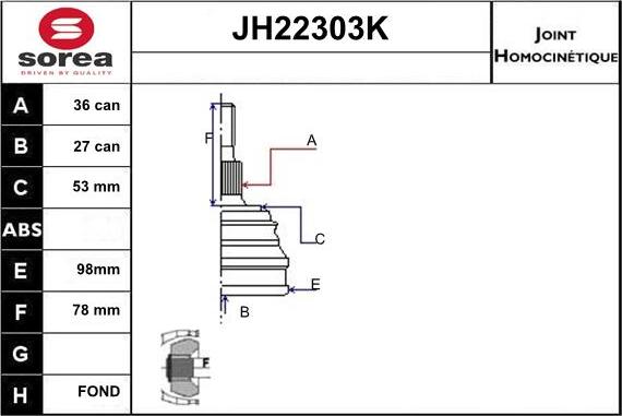 Sera JH22303K - Шарнирный комплект, ШРУС, приводной вал autosila-amz.com