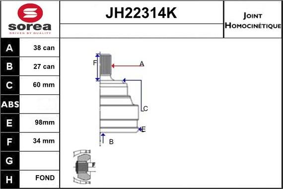 Sera JH22314K - Шарнирный комплект, ШРУС, приводной вал autosila-amz.com