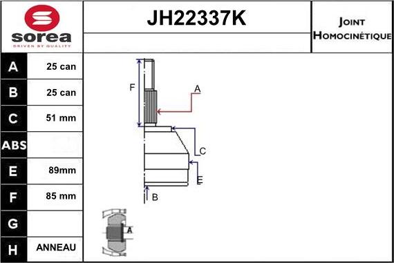 Sera JH22337K - Шарнирный комплект, ШРУС, приводной вал autosila-amz.com
