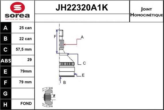 Sera JH22320A1K - Шарнирный комплект, ШРУС, приводной вал autosila-amz.com