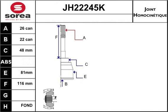 Sera JH22245K - Шарнирный комплект, ШРУС, приводной вал autosila-amz.com