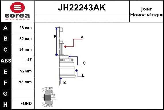 Sera JH22243AK - Шарнирный комплект, ШРУС, приводной вал autosila-amz.com