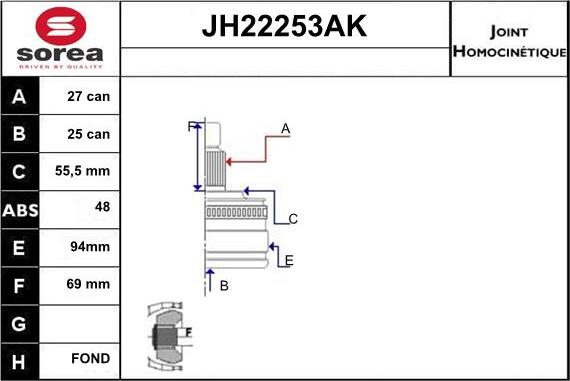 Sera JH22253AK - Шарнирный комплект, ШРУС, приводной вал autosila-amz.com