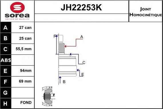 Sera JH22253K - Шарнирный комплект, ШРУС, приводной вал autosila-amz.com