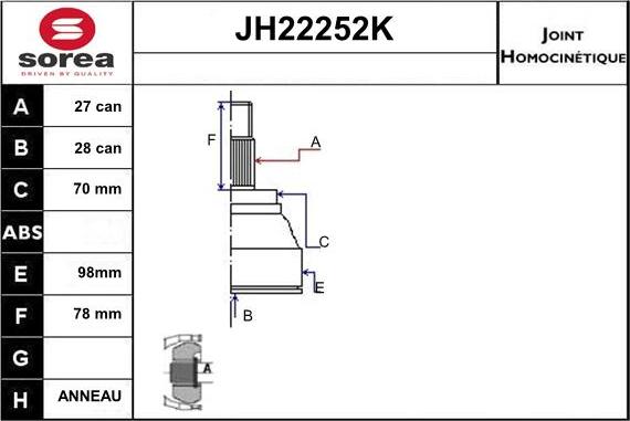 Sera JH22252K - Шарнирный комплект, ШРУС, приводной вал autosila-amz.com