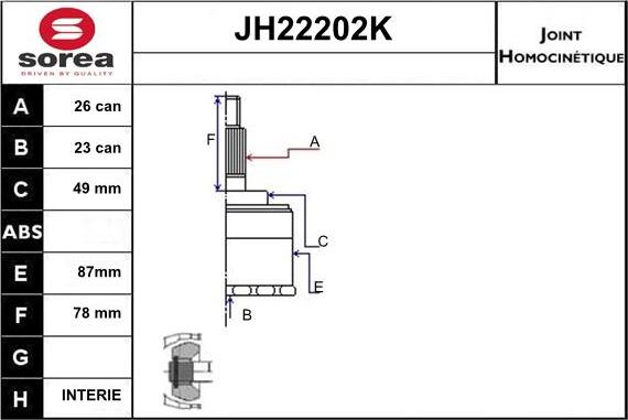 Sera JH22202K - Шарнирный комплект, ШРУС, приводной вал autosila-amz.com