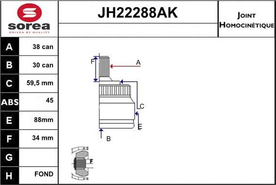 Sera JH22288AK - Шарнирный комплект, ШРУС, приводной вал autosila-amz.com