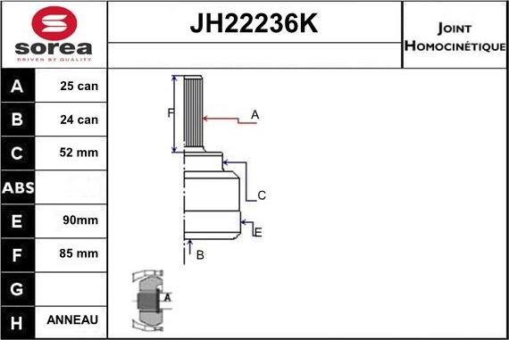 Sera JH22236K - Шарнирный комплект, ШРУС, приводной вал autosila-amz.com