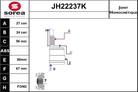 Sera JH22237K - Шарнирный комплект, ШРУС, приводной вал autosila-amz.com