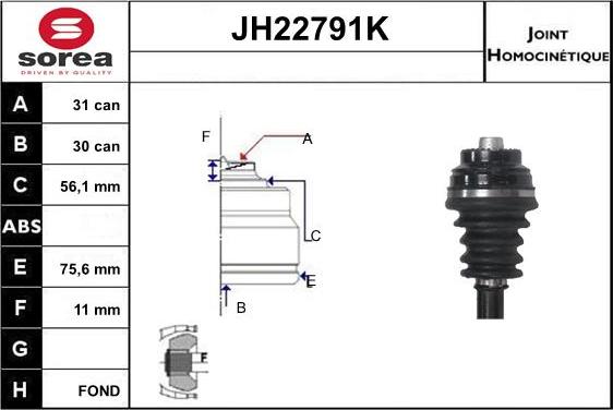 Sera JH22791K - Шарнирный комплект, ШРУС, приводной вал autosila-amz.com