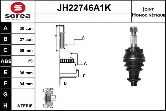 Sera JH22746A1K - Шарнирный комплект, ШРУС, приводной вал autosila-amz.com