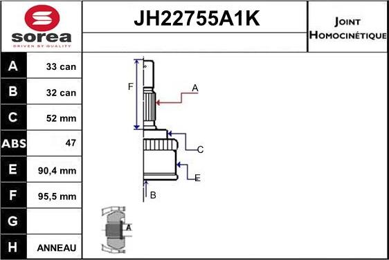 Sera JH22755A1K - Шарнирный комплект, ШРУС, приводной вал autosila-amz.com