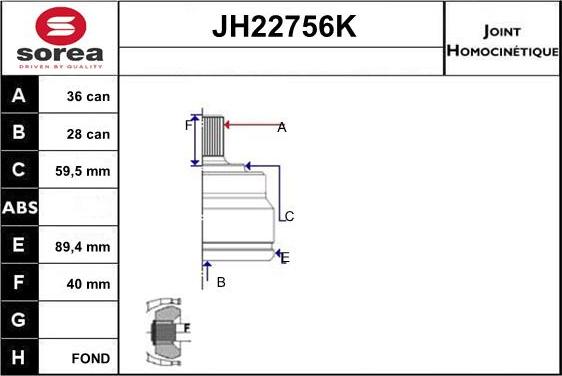 Sera JH22756K - Шарнирный комплект, ШРУС, приводной вал autosila-amz.com