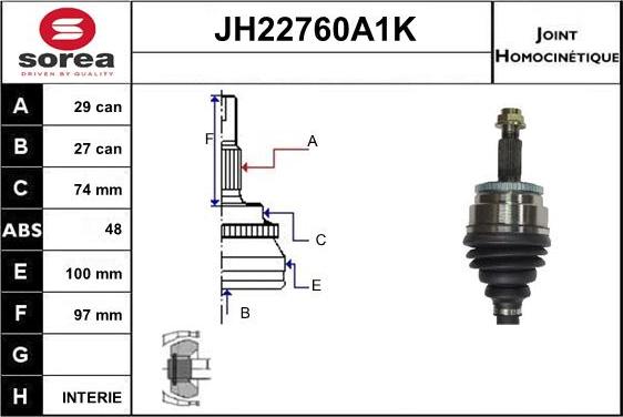 Sera JH22760A1K - Шарнирный комплект, ШРУС, приводной вал autosila-amz.com