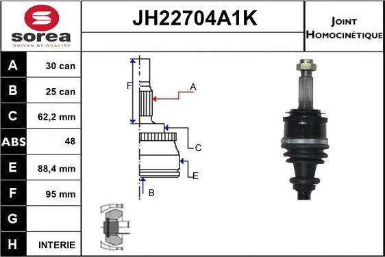 Sera JH22704A1K - Шарнирный комплект, ШРУС, приводной вал autosila-amz.com