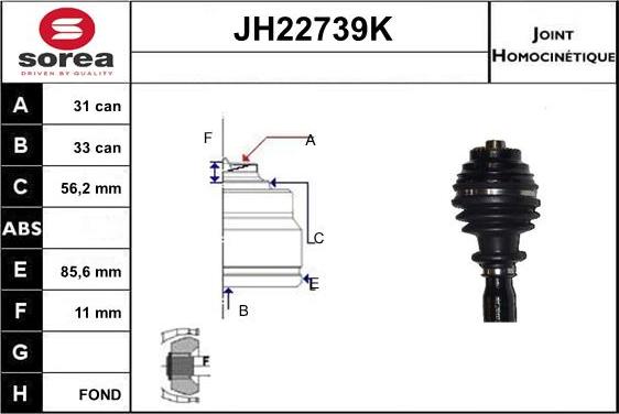 Sera JH22739K - Шарнирный комплект, ШРУС, приводной вал autosila-amz.com