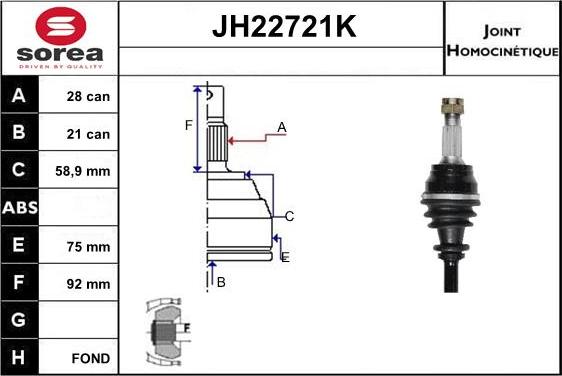 Sera JH22721K - Шарнирный комплект, ШРУС, приводной вал autosila-amz.com