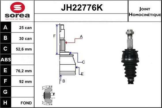 Sera JH22776K - Шарнирный комплект, ШРУС, приводной вал autosila-amz.com