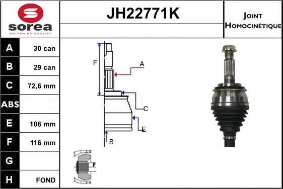 Sera JH22771K - Шарнирный комплект, ШРУС, приводной вал autosila-amz.com