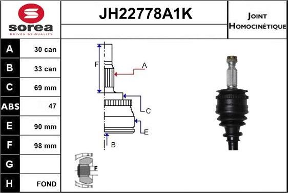 Sera JH22778A1K - Шарнирный комплект, ШРУС, приводной вал autosila-amz.com