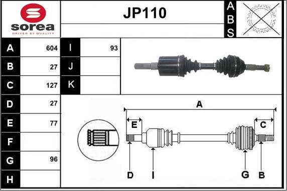 Sera JP110 - Приводной вал autosila-amz.com