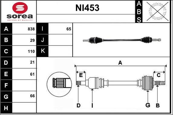 Sera NI453 - Приводной вал autosila-amz.com