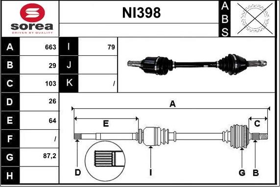 Sera NI398 - Приводной вал autosila-amz.com