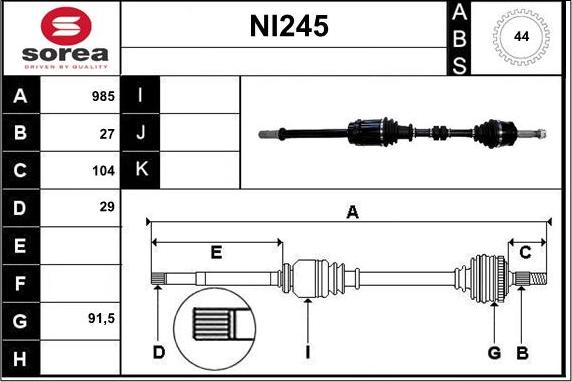 Sera NI245 - Приводной вал autosila-amz.com