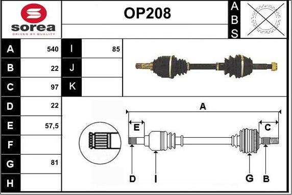 Sera OP208 - Приводной вал autosila-amz.com