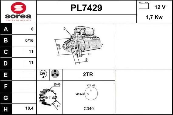 Sera PL7429 - Стартер autosila-amz.com