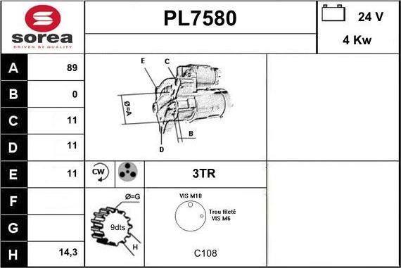 Sera PL7580 - Стартер autosila-amz.com