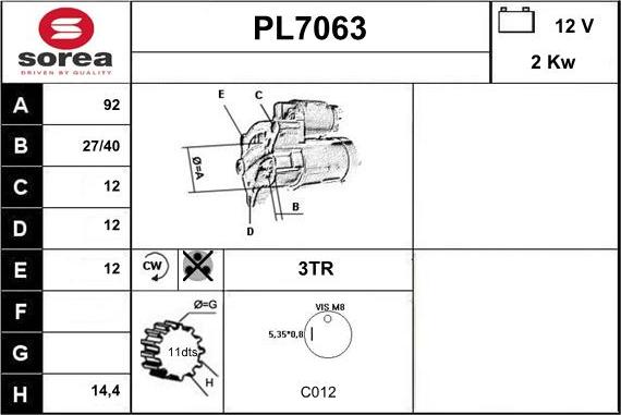 Sera PL7063 - Стартер autosila-amz.com