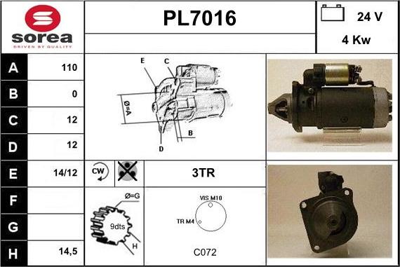 Sera PL7016 - Стартер autosila-amz.com