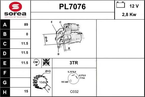 Sera PL7076 - Стартер autosila-amz.com