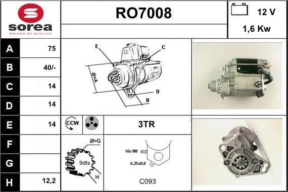 Sera RO7008 - Стартер autosila-amz.com