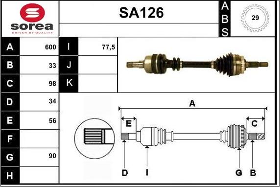 Sera SA126 - Приводной вал autosila-amz.com