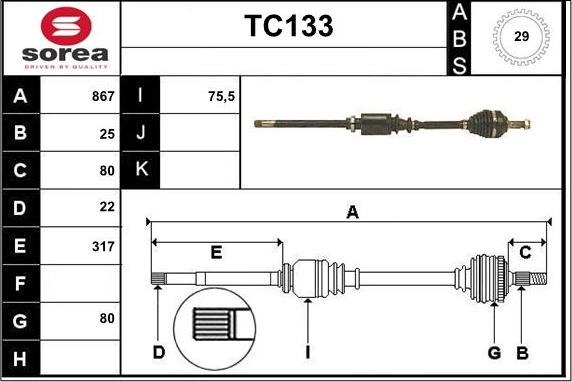 Sera TC133 - Приводной вал autosila-amz.com