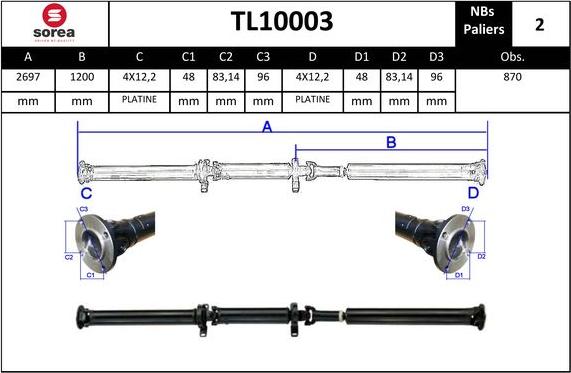 Sera TL10003 - Карданный вал, главная передача autosila-amz.com