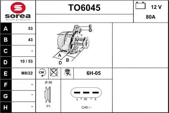 Sera TO6045 - Генератор autosila-amz.com