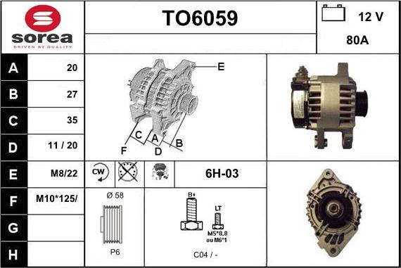 Sera TO6059 - Генератор autosila-amz.com