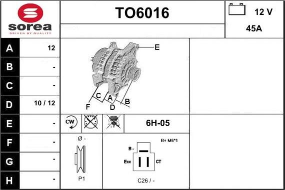 Sera TO6016 - Генератор autosila-amz.com