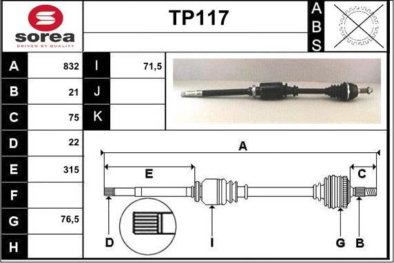 Sera TP117 - Приводной вал autosila-amz.com