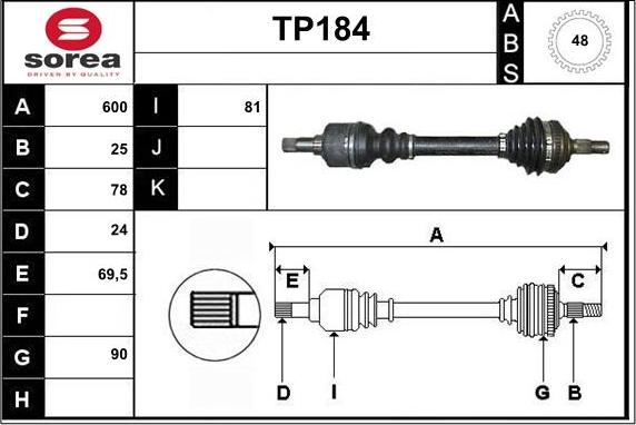 Sera TP184 - Приводной вал autosila-amz.com