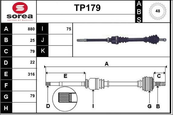 Sera TP179 - Приводной вал autosila-amz.com