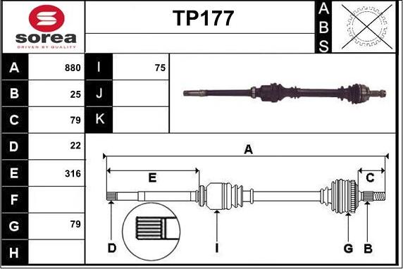 Sera TP177 - Приводной вал autosila-amz.com