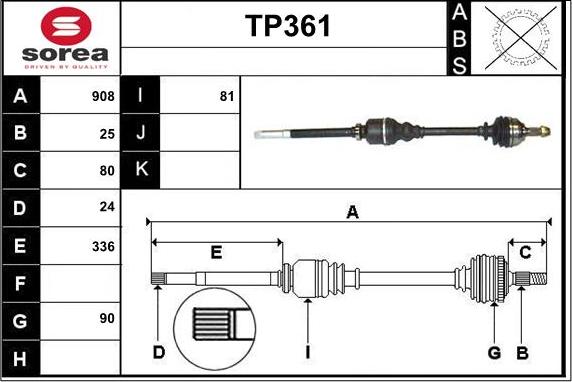 Sera TP361 - Приводной вал autosila-amz.com