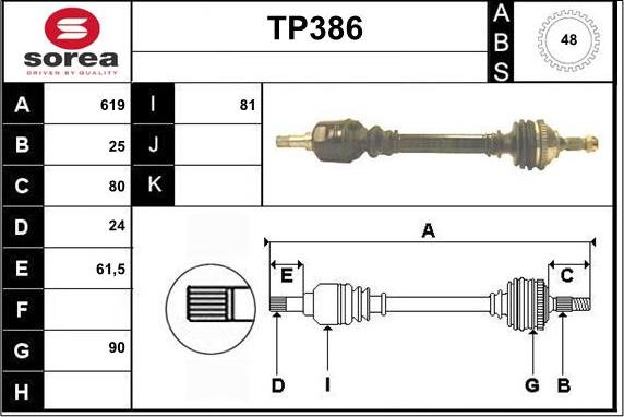 Sera TP386 - Приводной вал autosila-amz.com