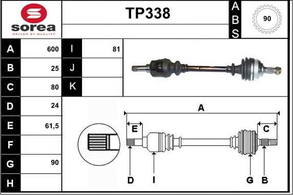 Sera TP338 - Приводной вал autosila-amz.com