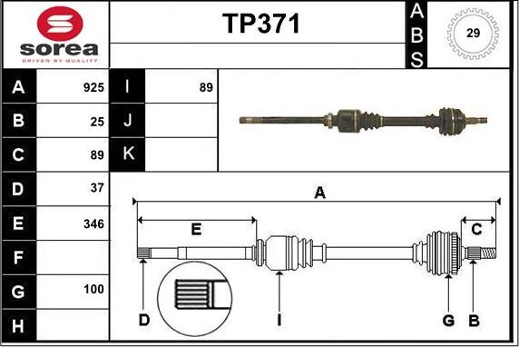 Sera TP371 - Приводной вал autosila-amz.com