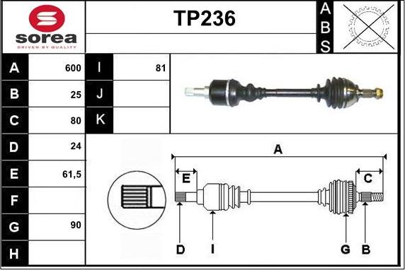 Sera TP236 - Приводной вал autosila-amz.com